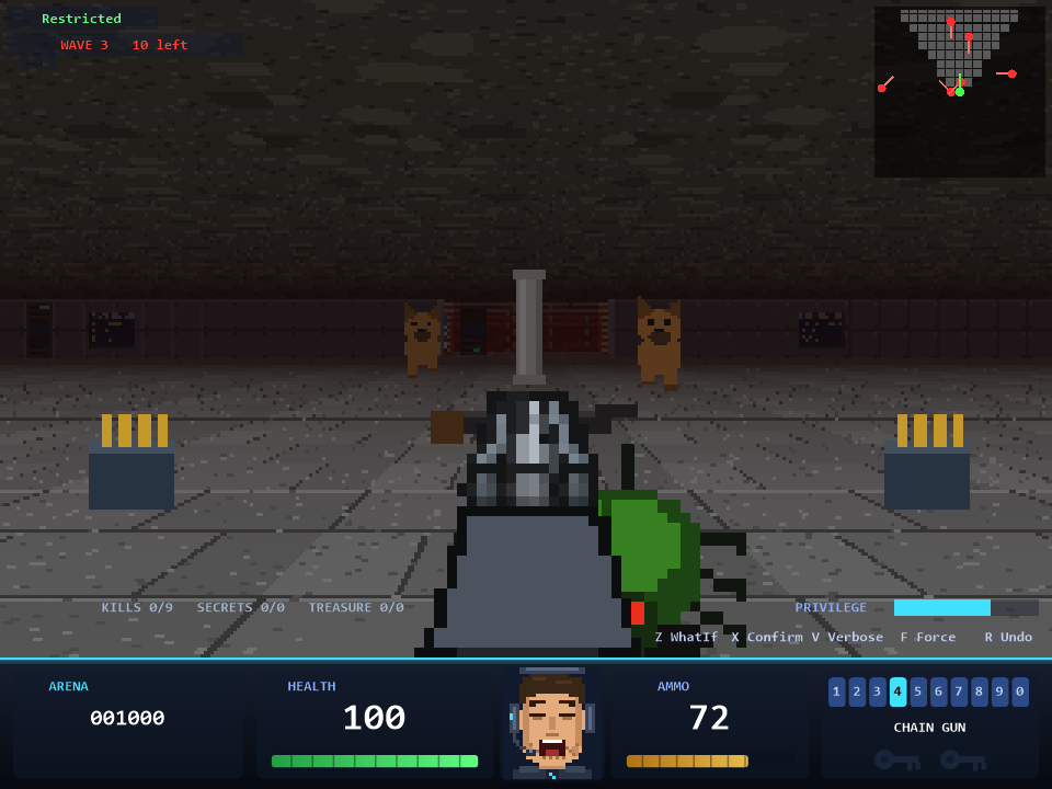 The arena: a wave of enemies comes through the gates