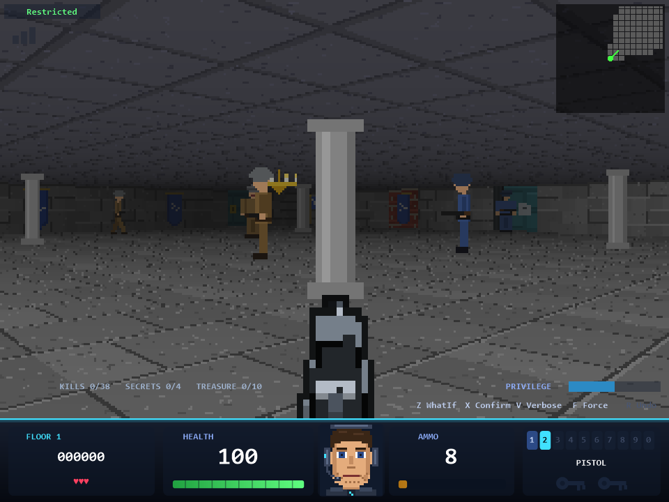 The hub hall on floor 1 with patrols and banners