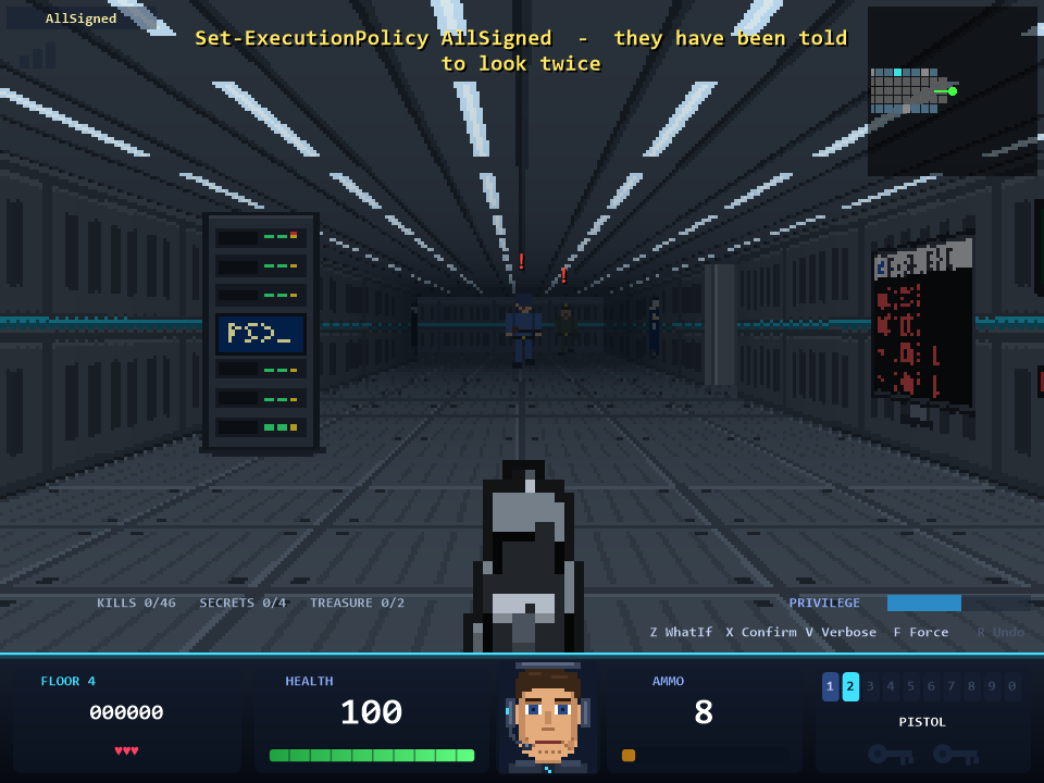 An elite patrol in the ring corridor of Lab Zero