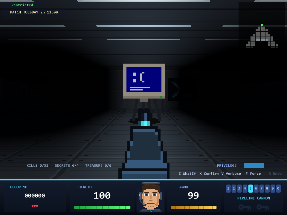 The dark core of Ring 0 with a blue glow