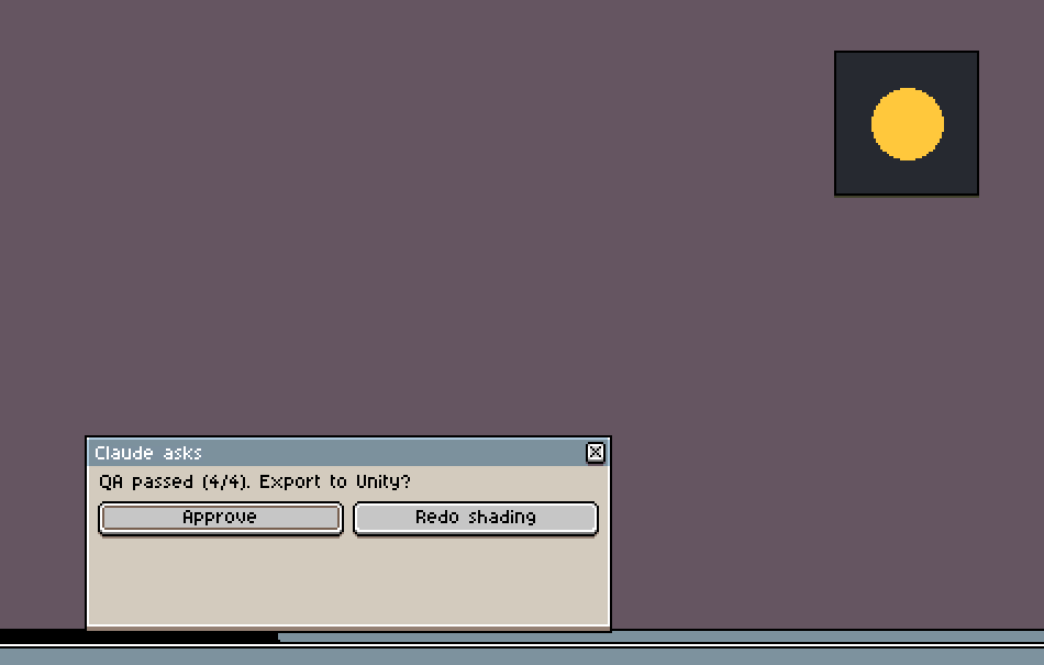An MCP-driven approval dialog inside Aseprite