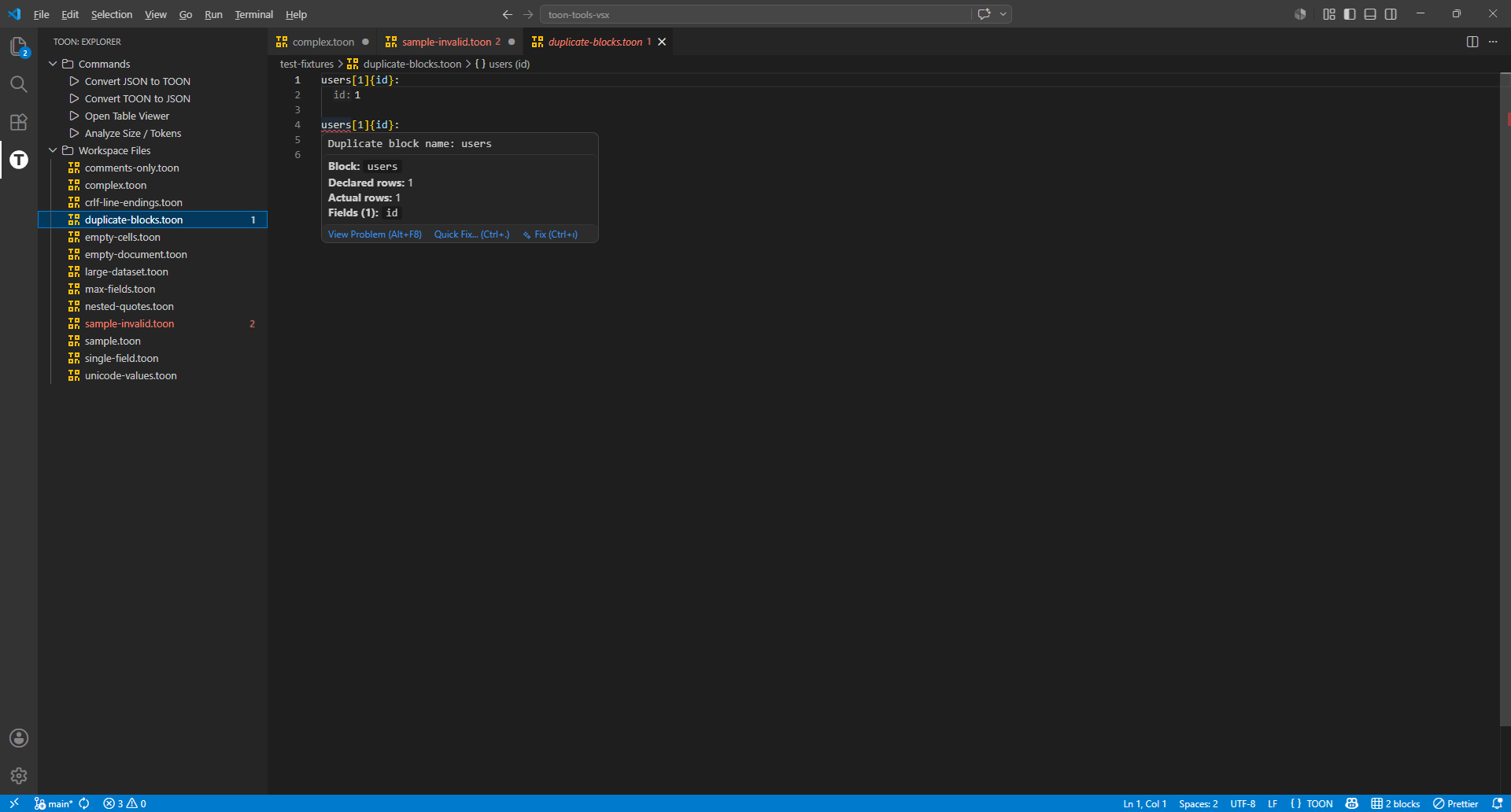 Syntax highlighting, diagnostics, and hover details