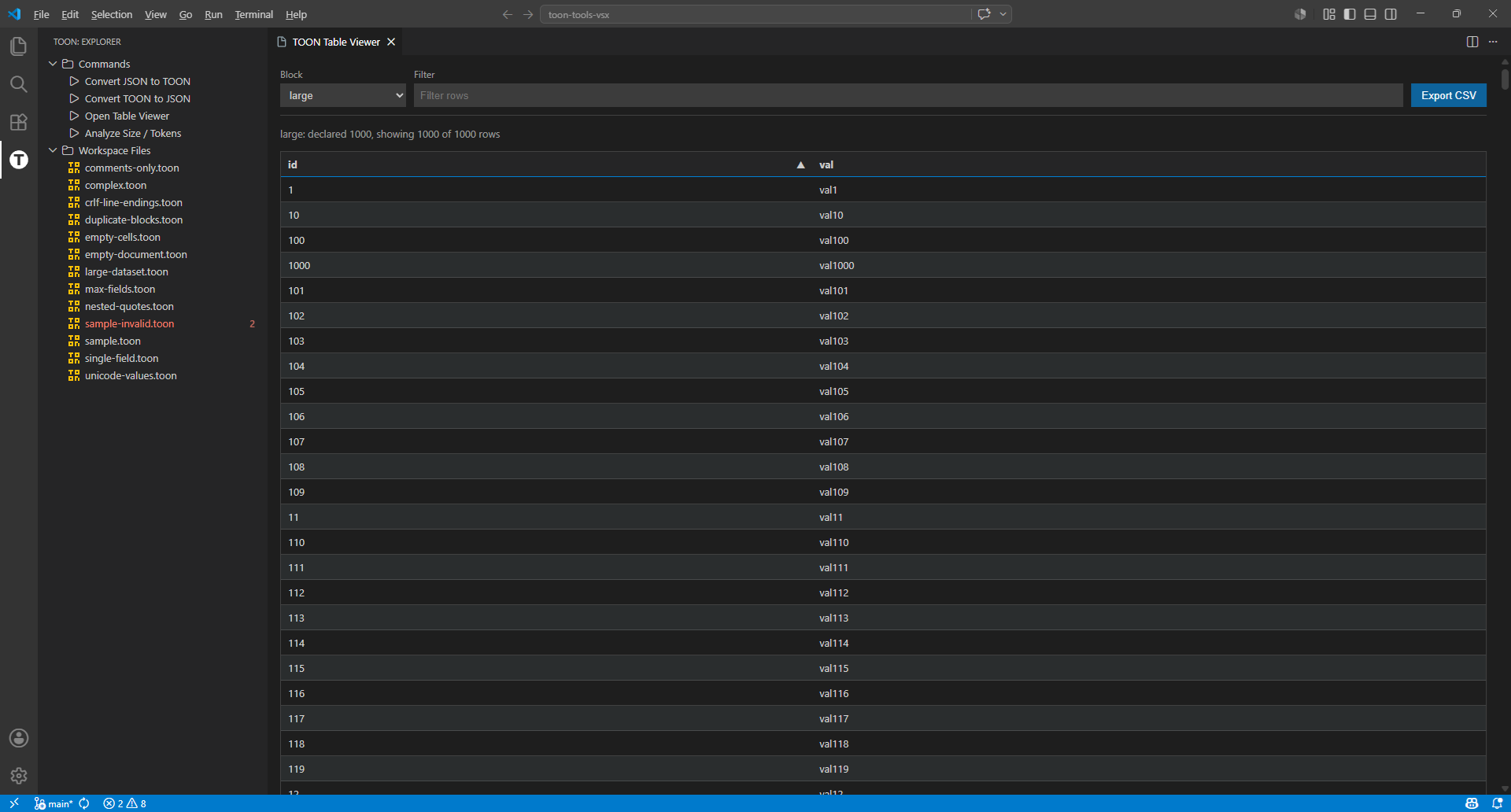 Sortable, filterable table viewer