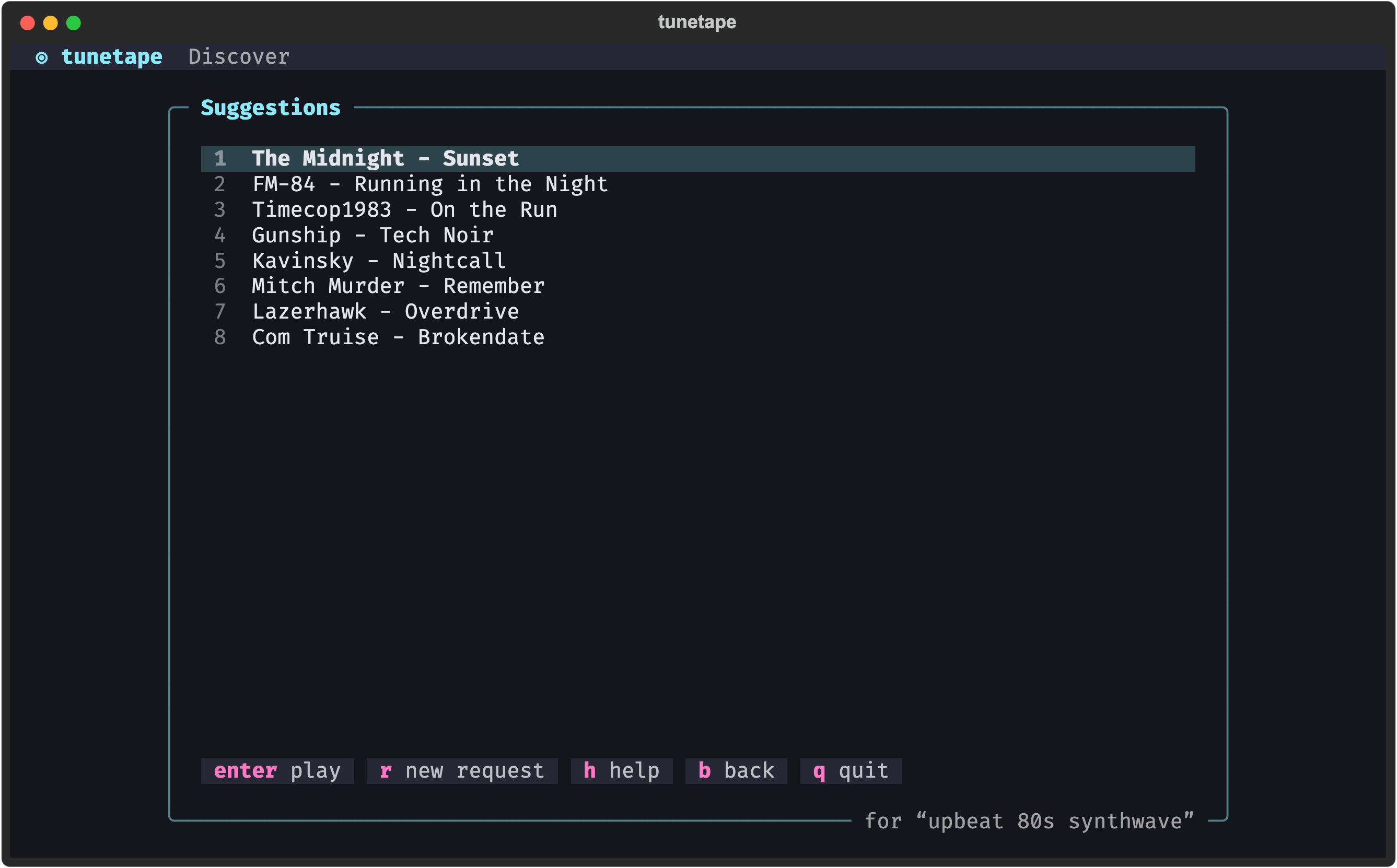 AI suggestions for the request 'upbeat 80s synthwave'