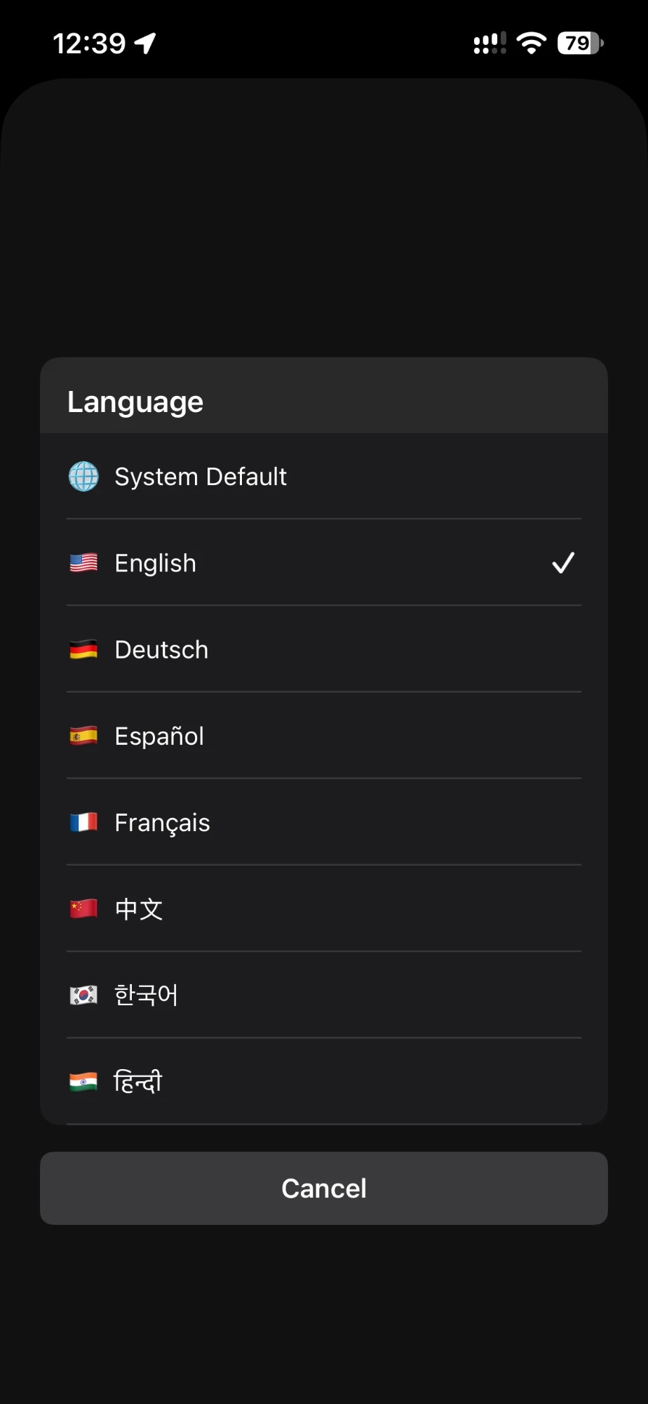 iOS language picker
