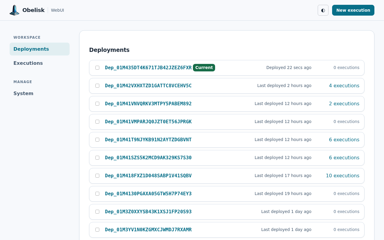 Deployments and their execution counts