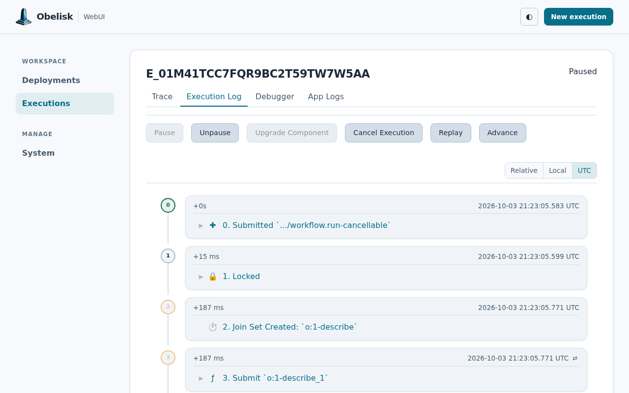 Persisted workflow events and their parameters