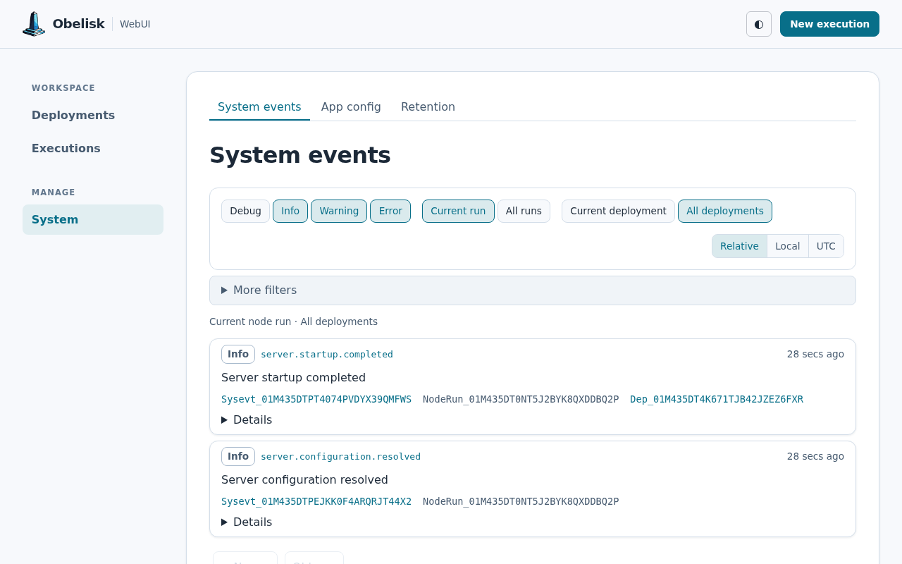 Startup, deployment, and maintenance events