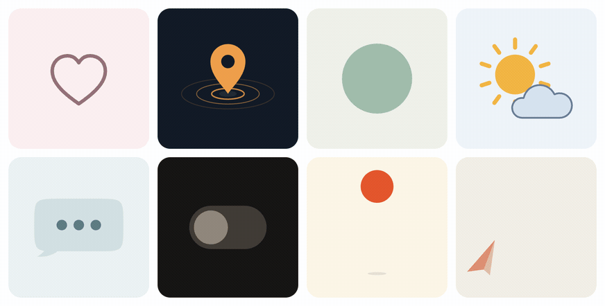 Eight of the examples, each on its own palette, rendered by the skill's own renderer