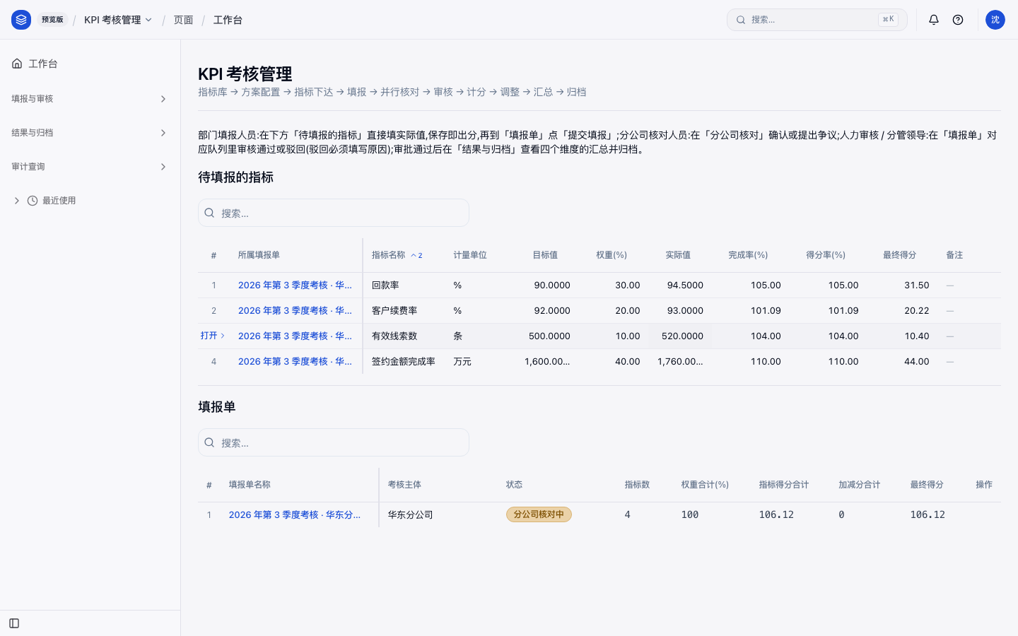 提交后进入分公司核对中