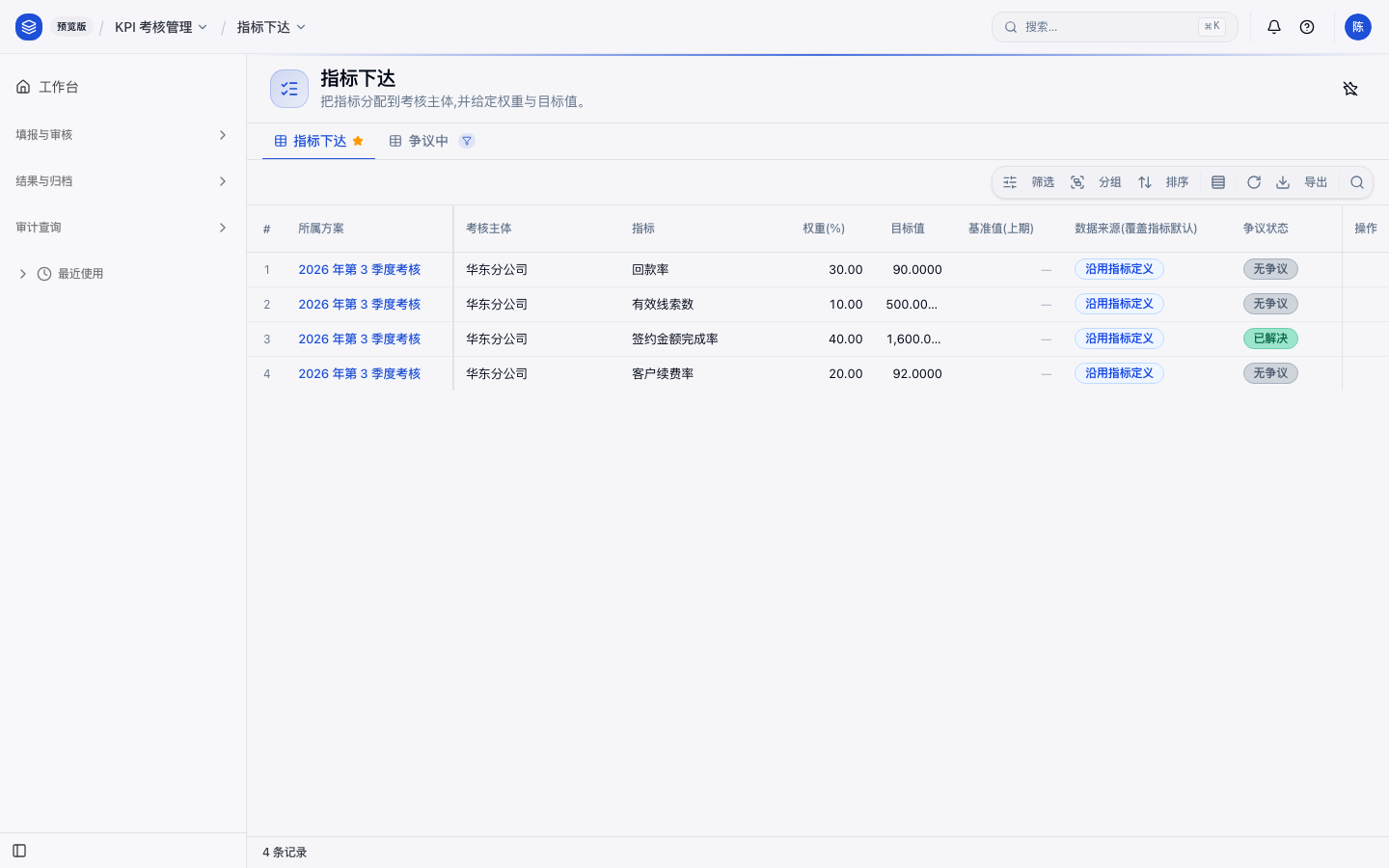 陈东指标下达
