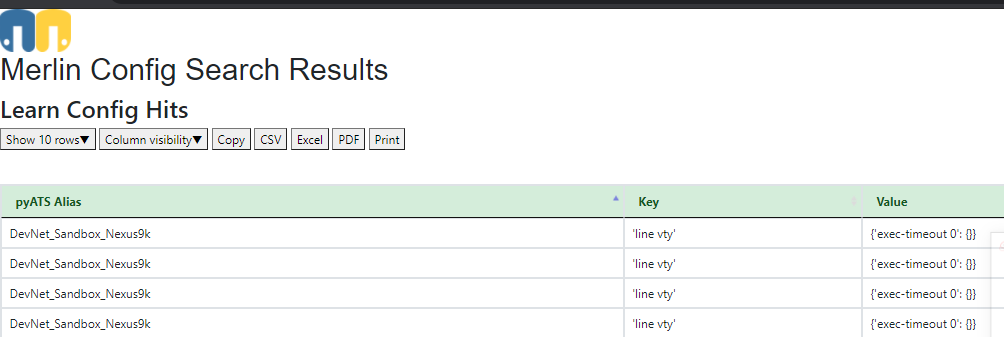 Merlin Config Results Example