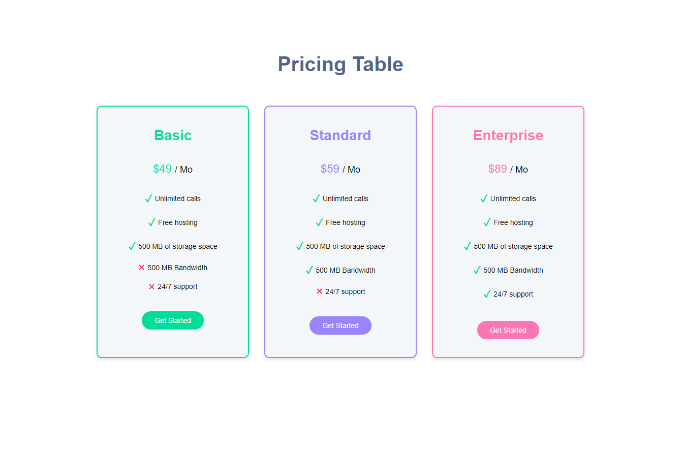 Pricing Table