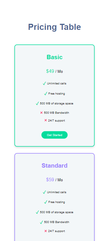 Pricing Table