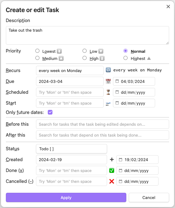 Create or Edit Modal