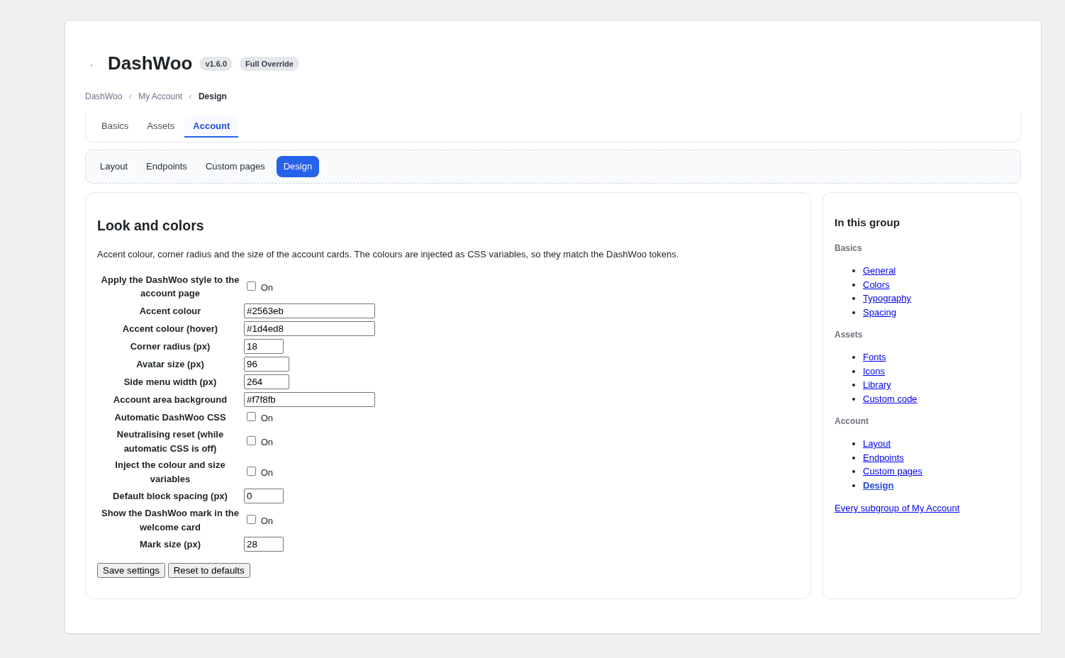 DashWoo account design screen