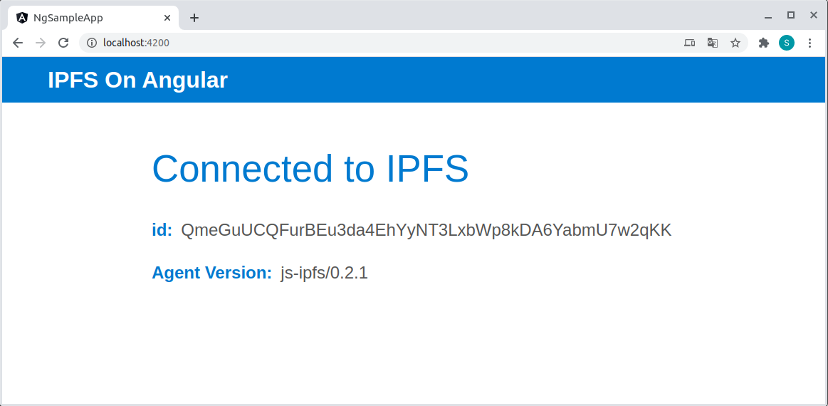 screenshot of the js ipfs node id info