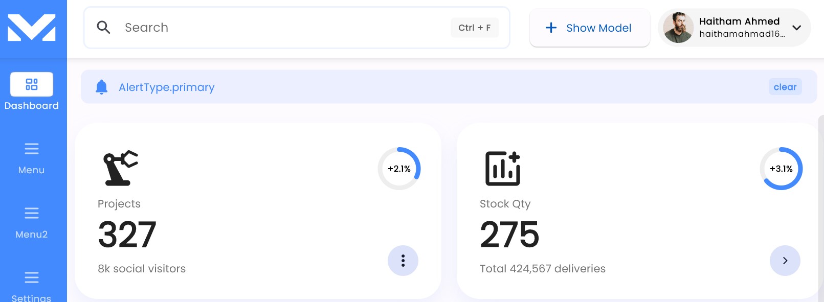 Screenshot of the dashboard.