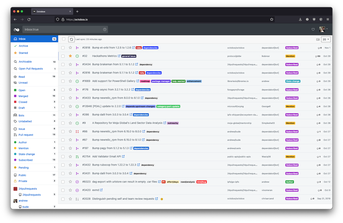 Screenshot of Octobox