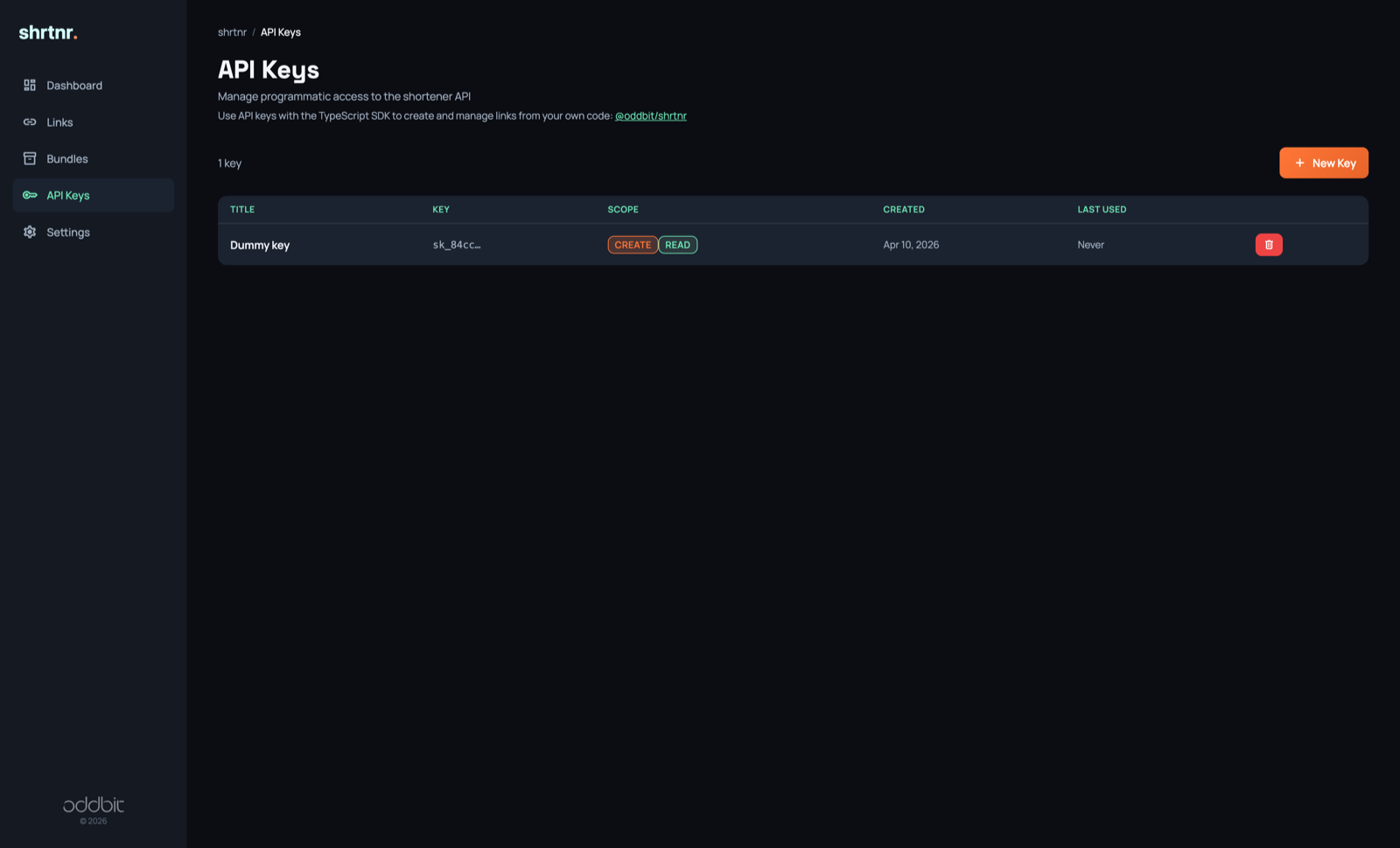 API keys with read and create scopes