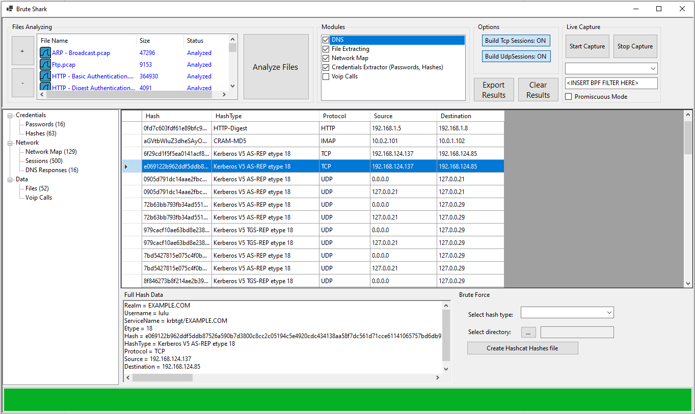 BruteShark Hashes Extracting