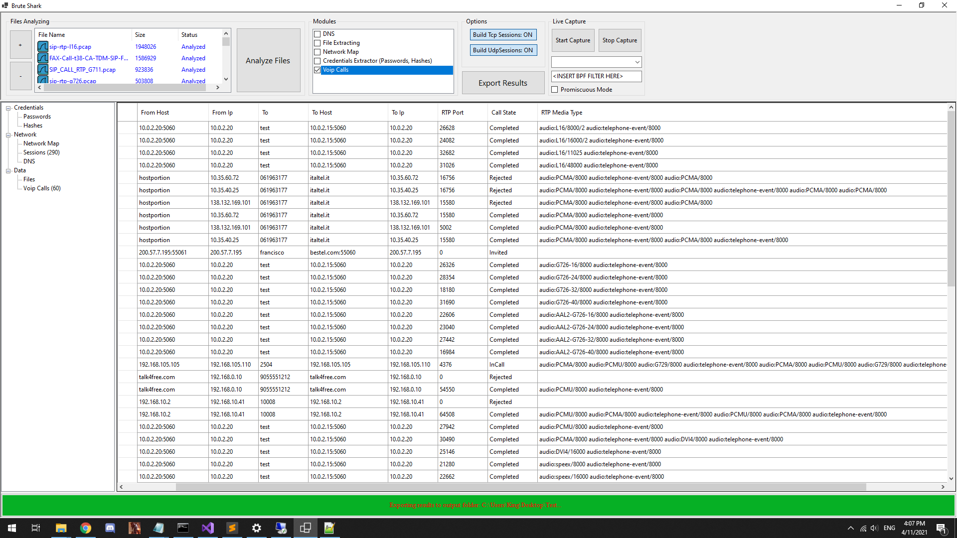 BruteShark Extract VoIP Calls
