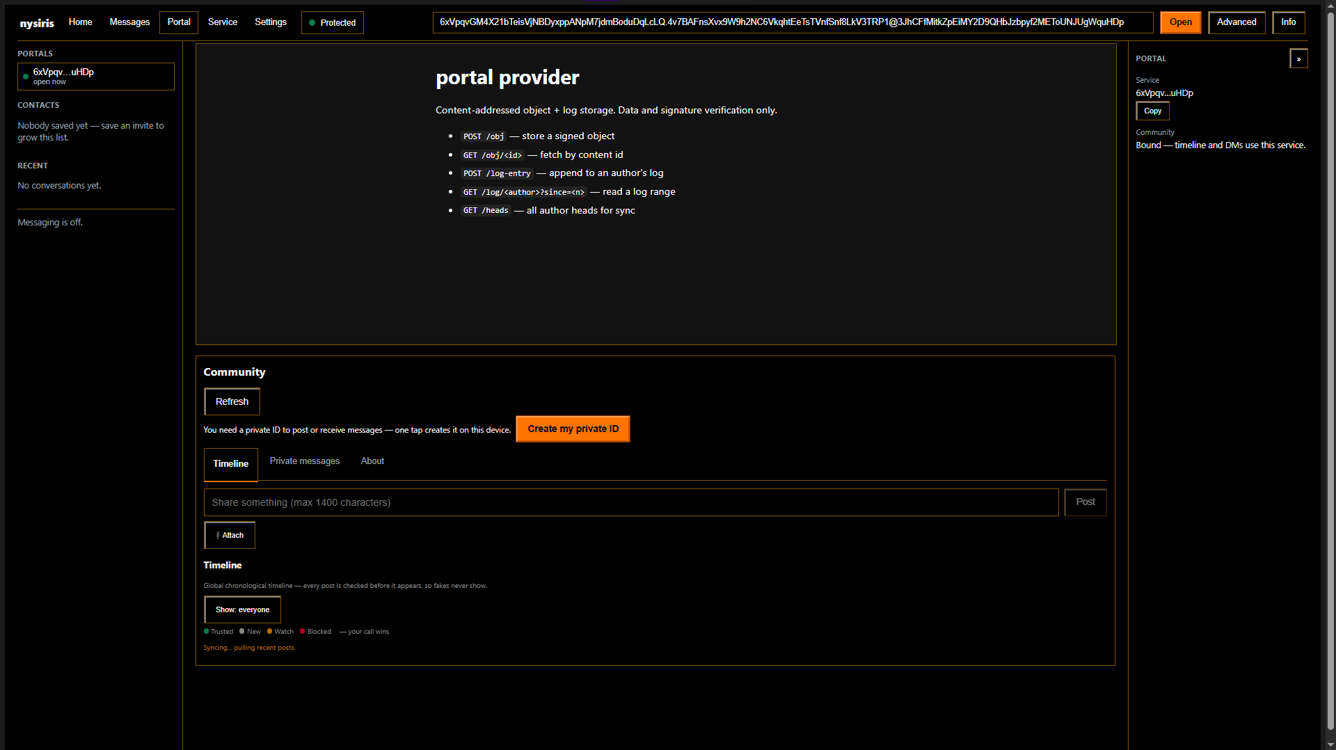 Portal tab with the community timeline