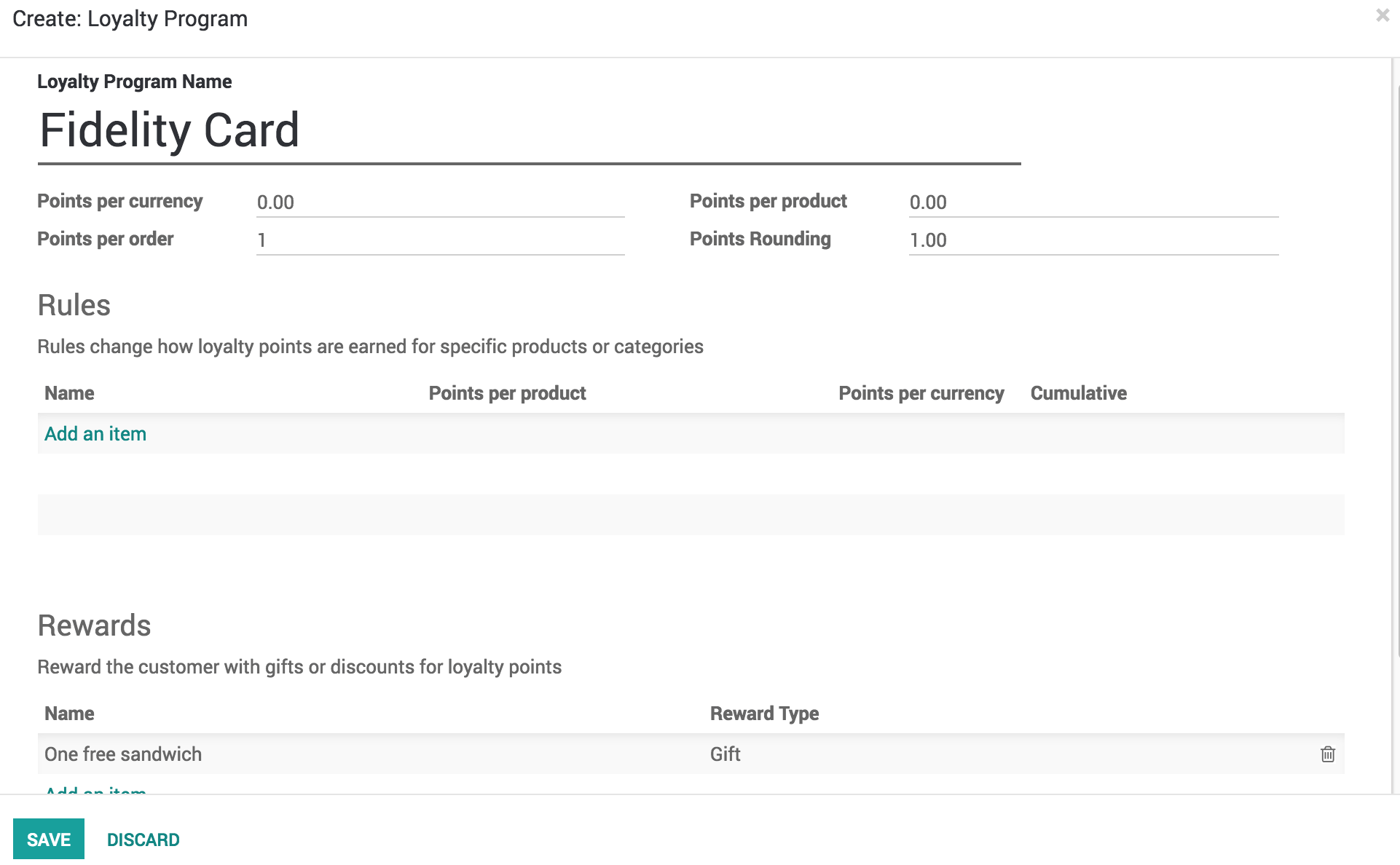 Odoo loyalty and rewards programme configuration