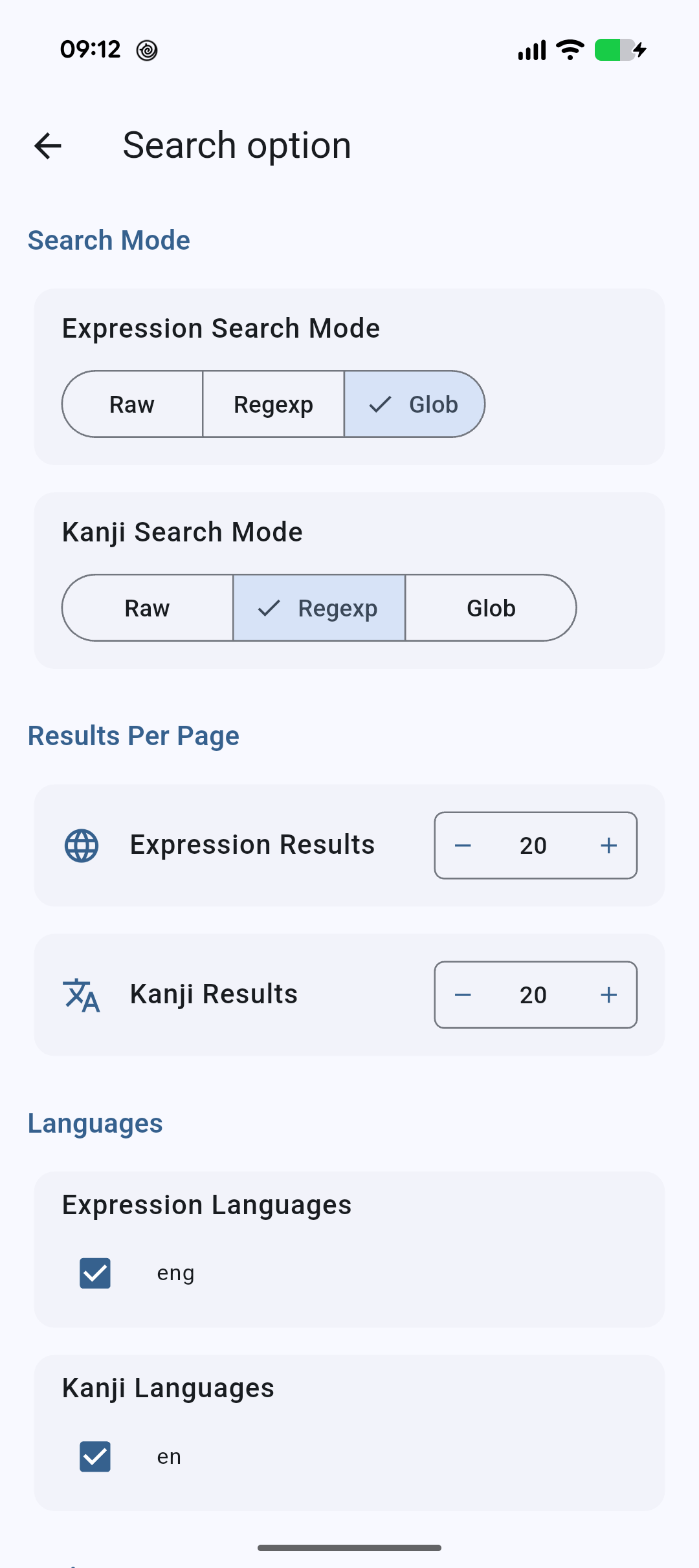 Search options