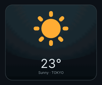Weather widget built by the tokens → pro-assets → presets → critique pipeline (artwork: Twemoji)
