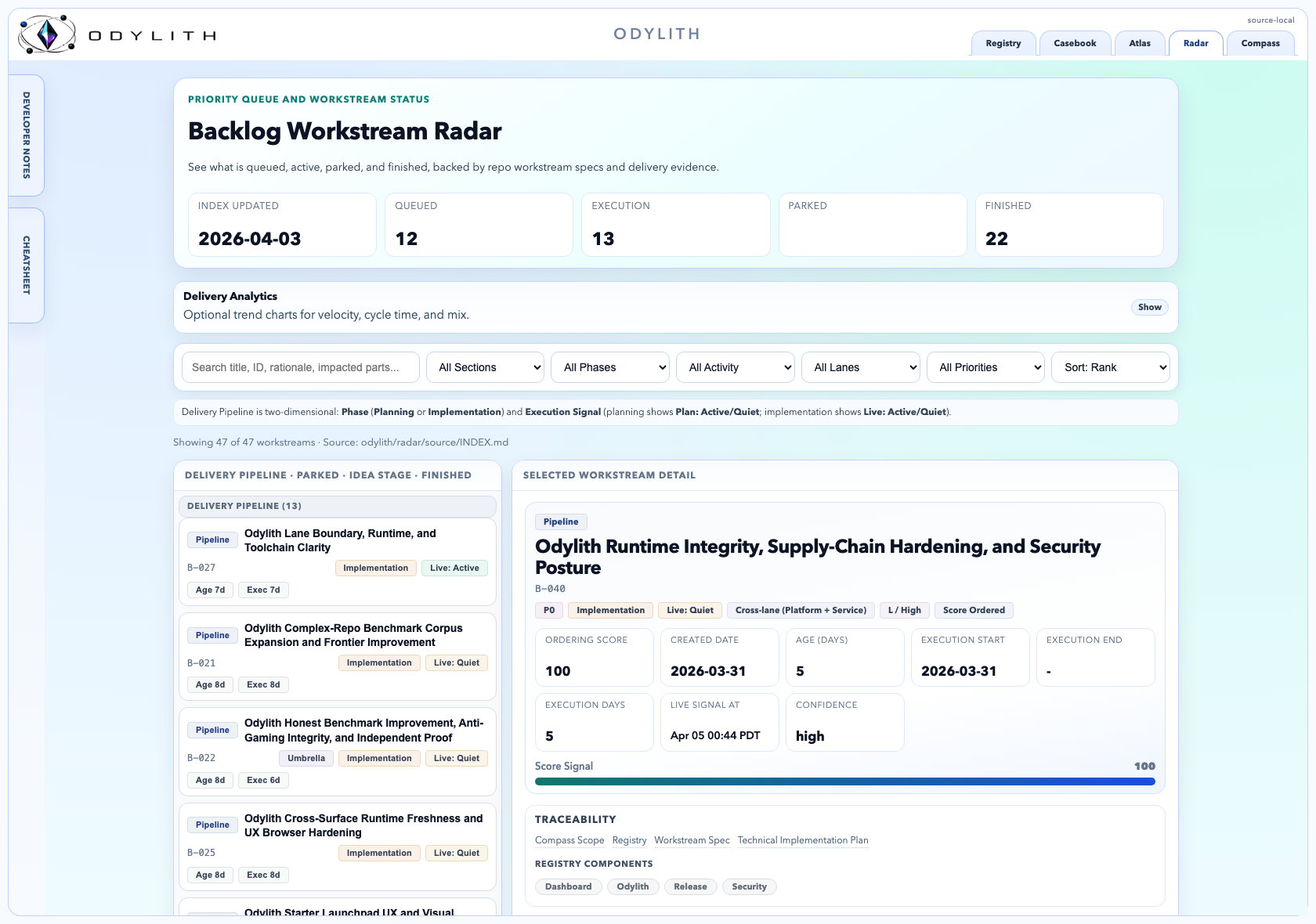 Odylith Radar surface inside the Odylith shell