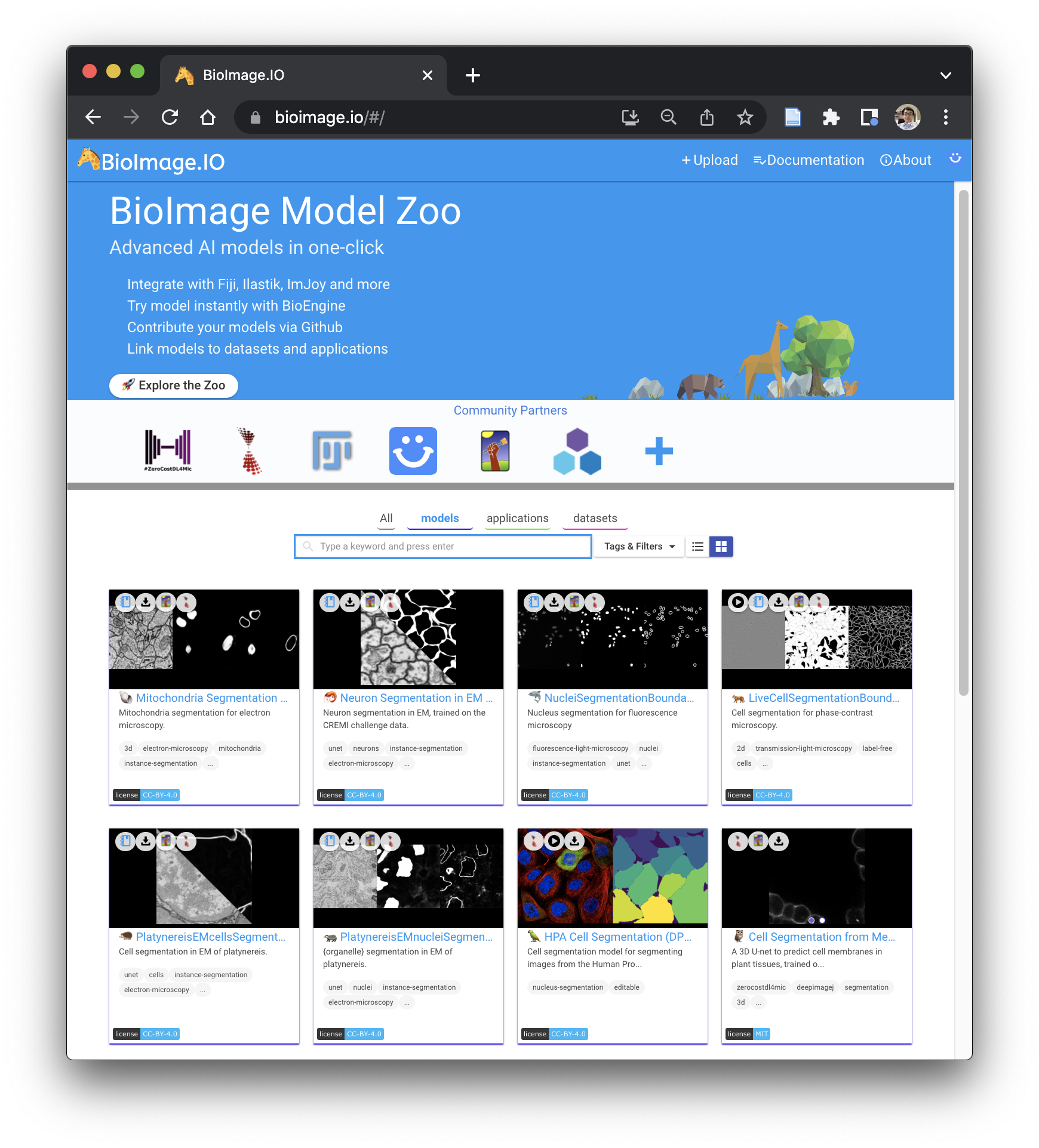 BioImage Model Zoo Screenshot