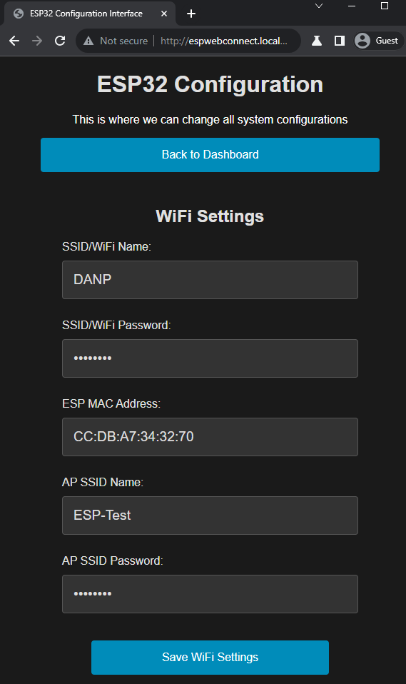 Example ESP32 Configuration page