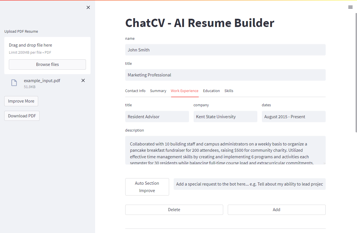 resume builder chat gpt