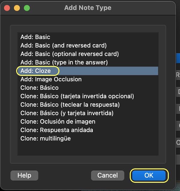 add note type from base type cloze