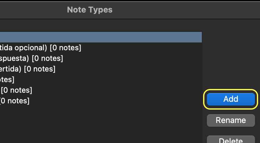 manage note types > add