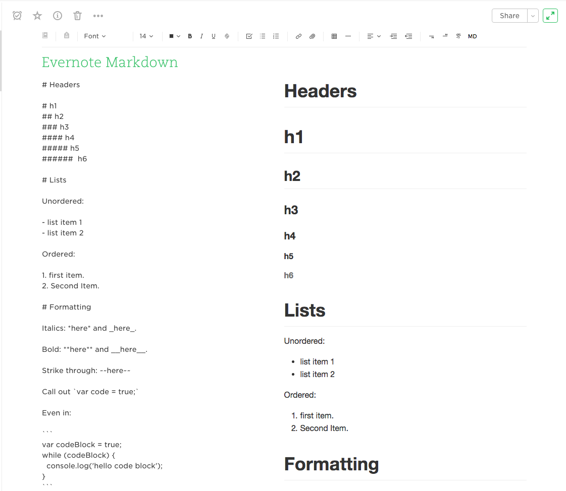 evernote markdown preview