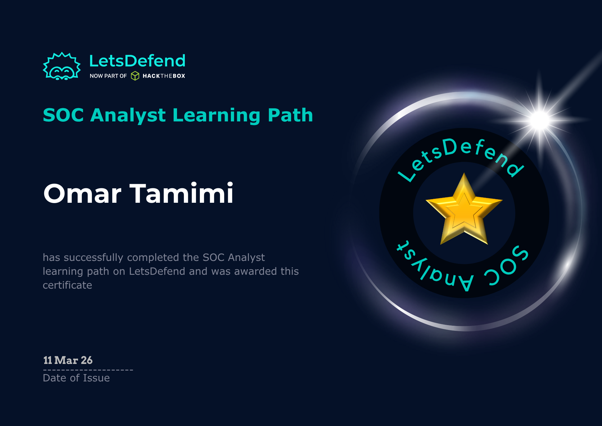 LetsDefend SOC Analyst Certificate