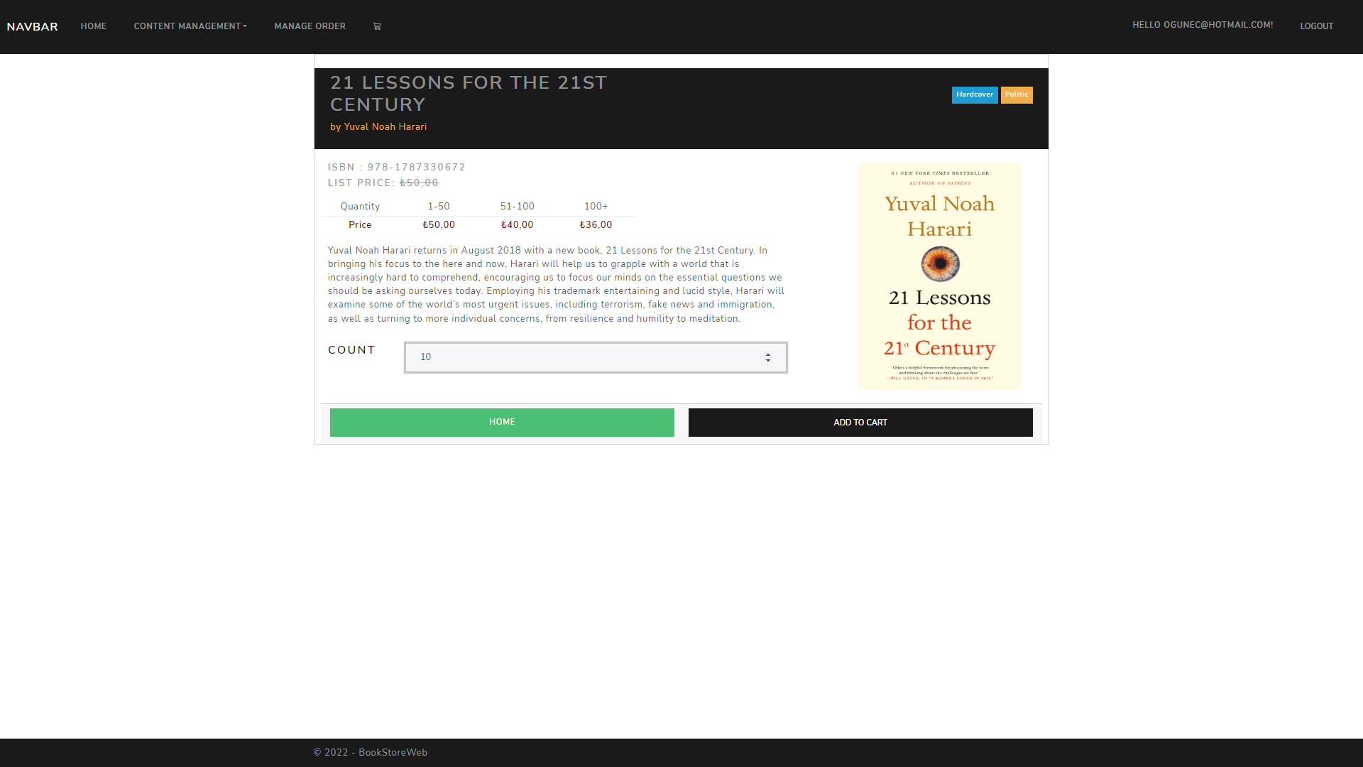 add to cart page BookStore!