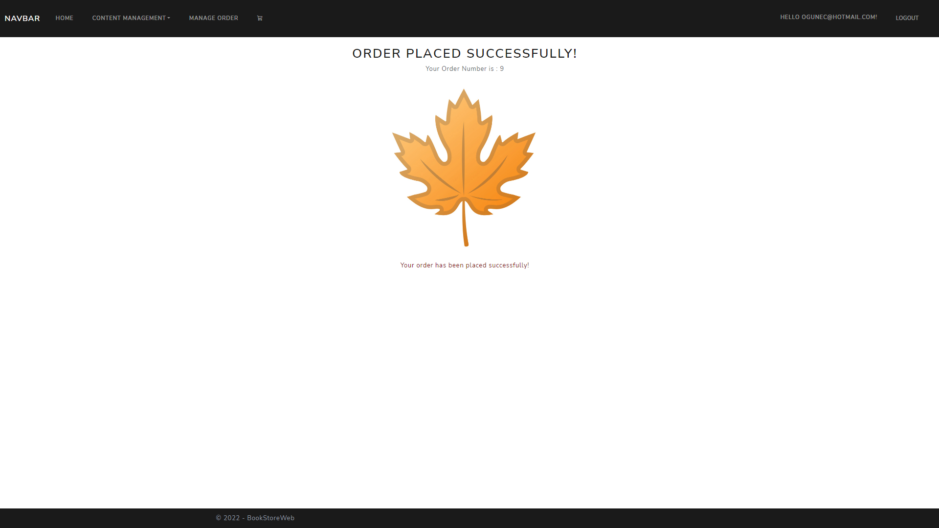 order result page BookStore!