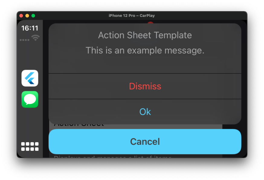 Flutter CarPlay Action Sheet