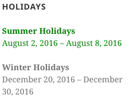 Holidays Widget in list view