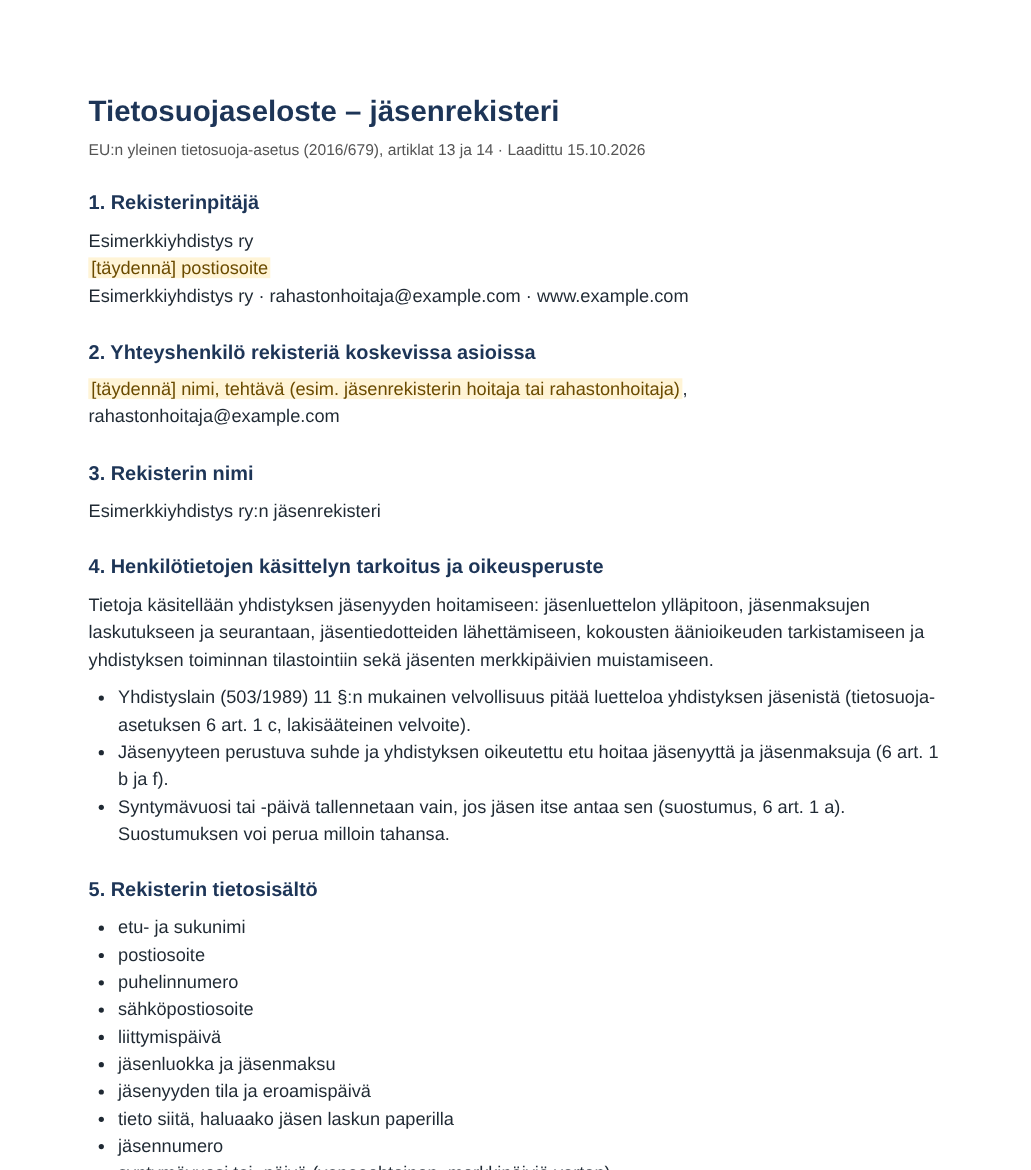 Tietosuojaseloste