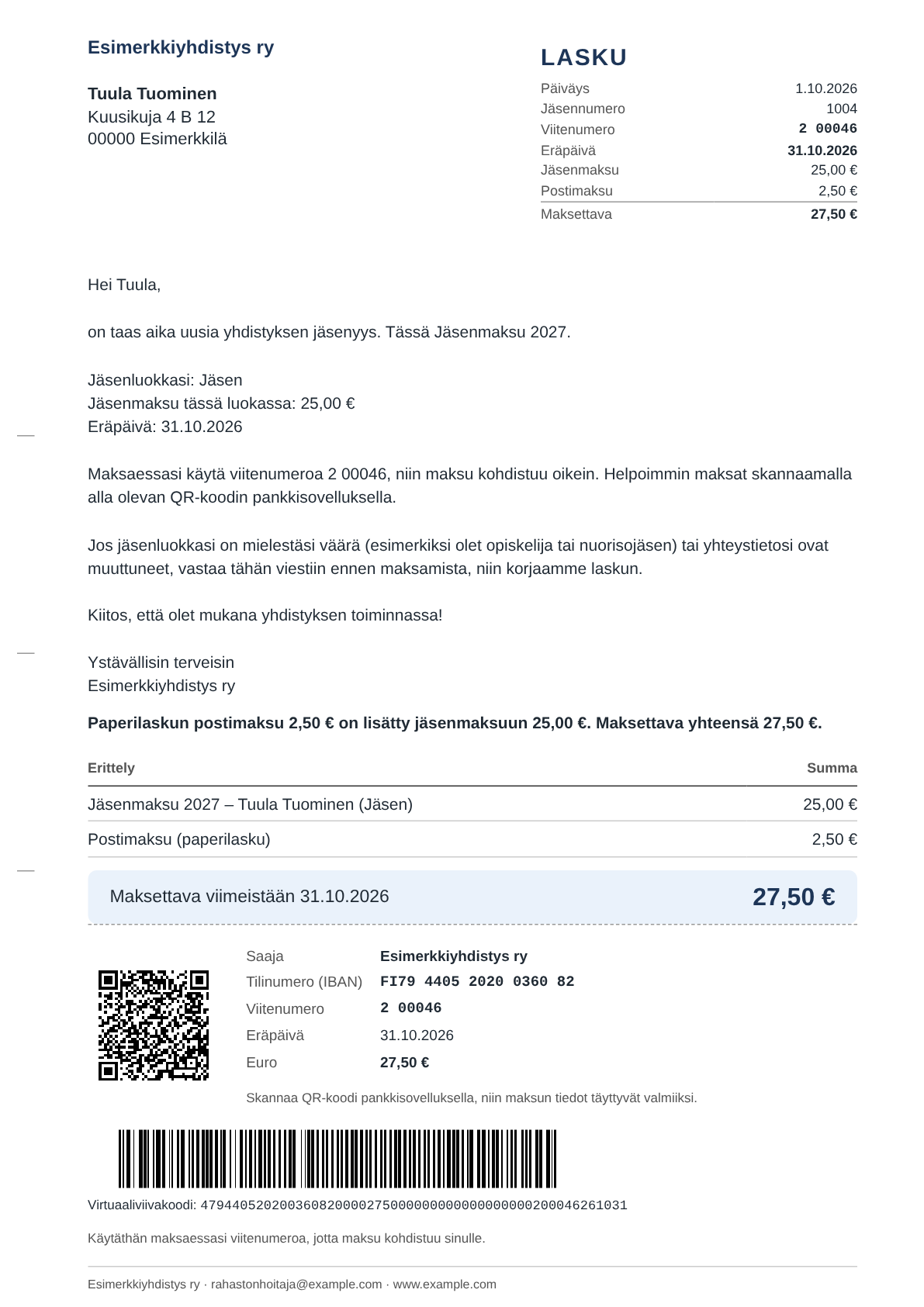 Tulostettava paperilasku