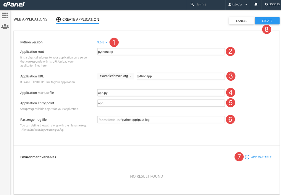 python flask app on shard cpanel hosting hosting step 2