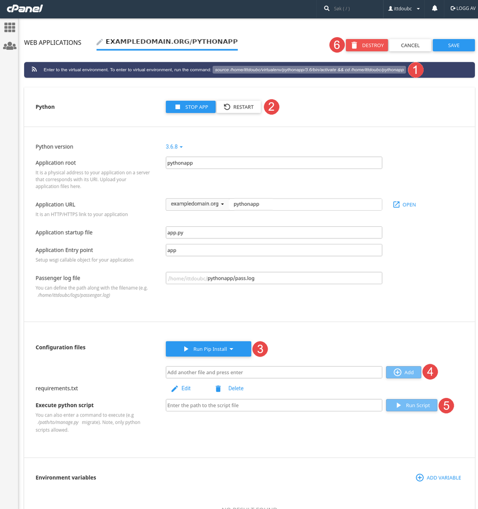 python flask app on shard cpanel hosting hosting step 4