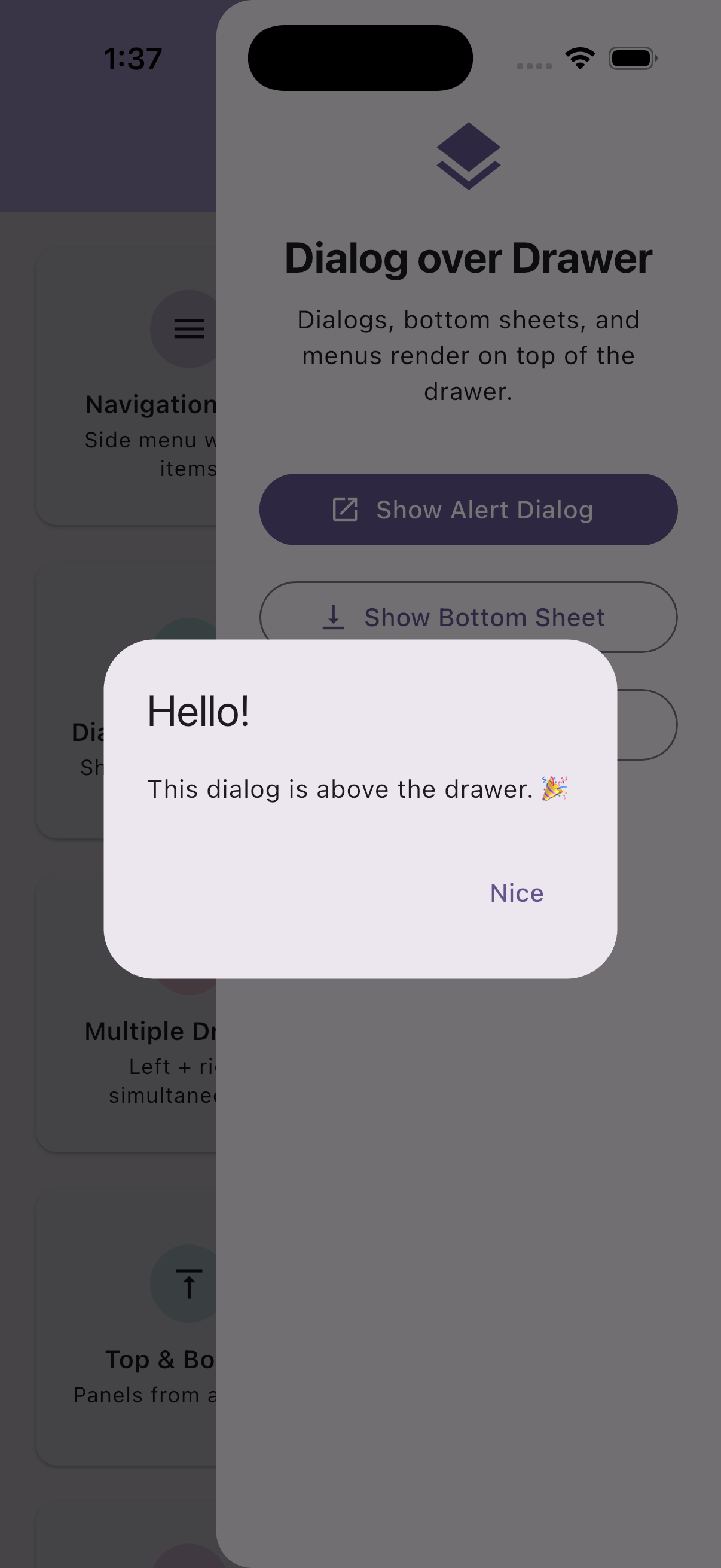 Dialog over drawer