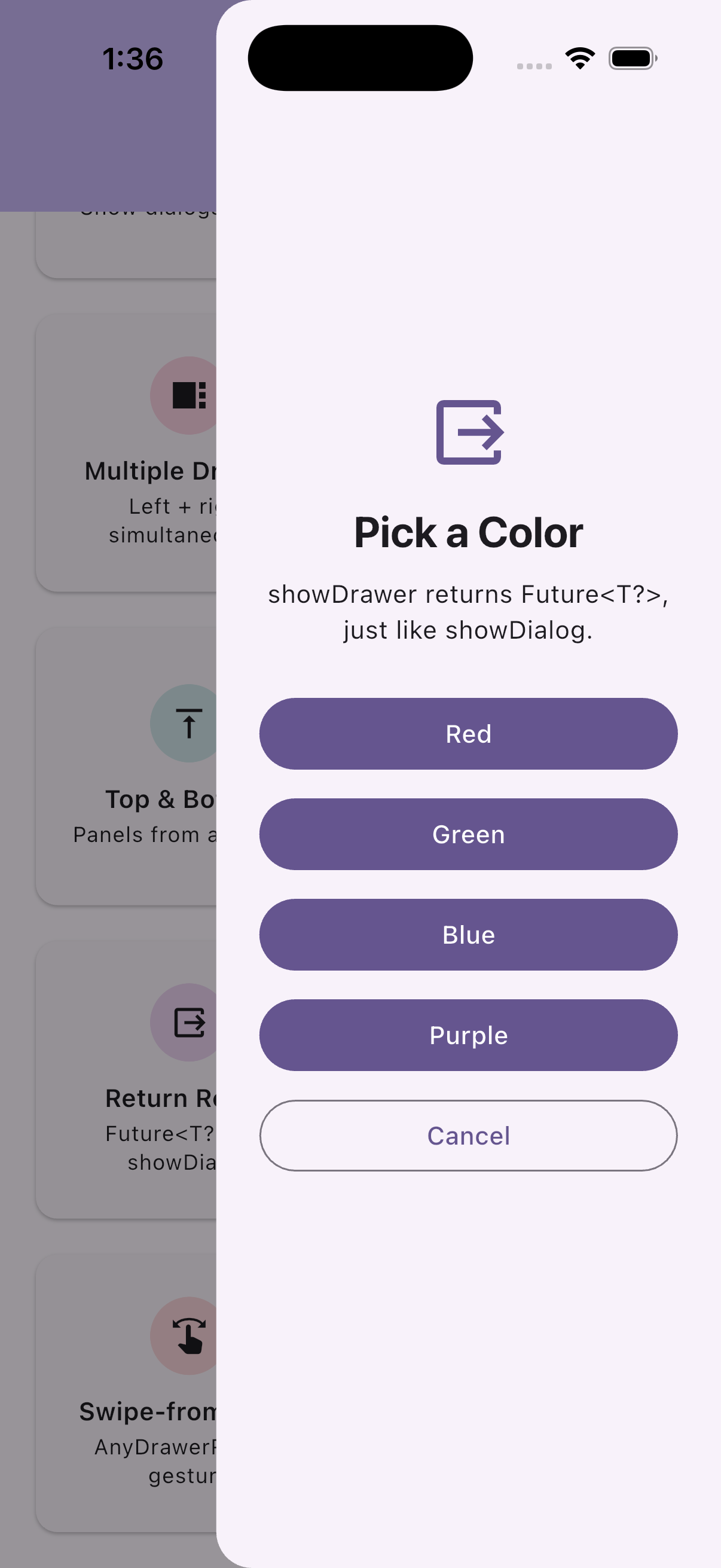 Return result from drawer