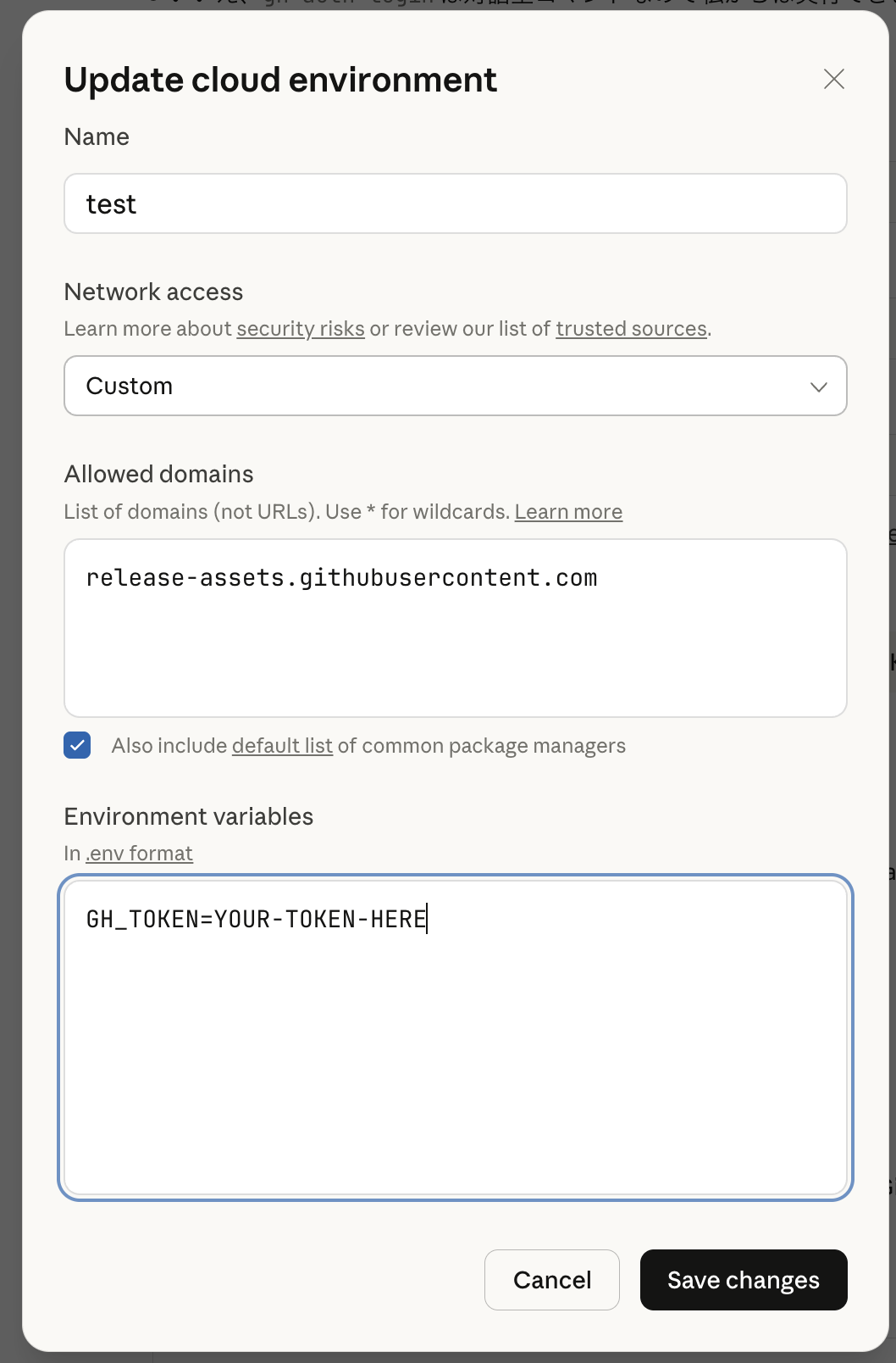 Cloud Environment Settings