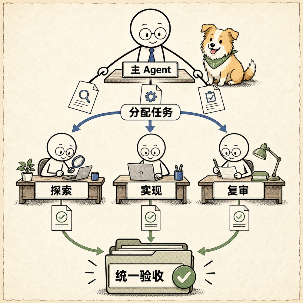 主 Agent 分配任务并统一验收